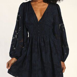 Lulus Tomorrow And Always Navy Blue Burnout Floral Mini Dress - Size L